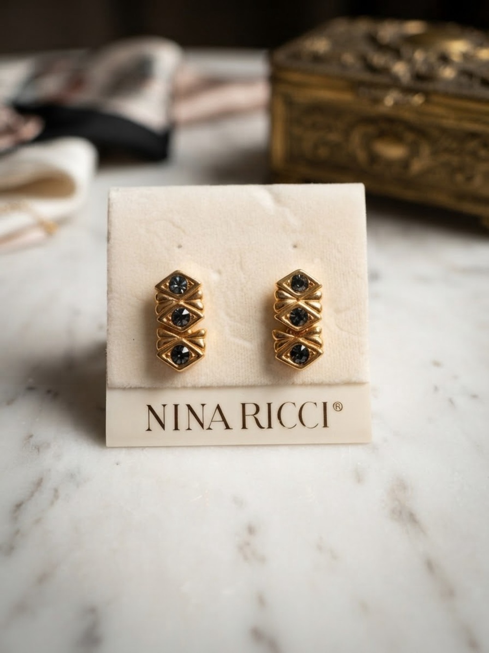 Nina Ricci Gold and Black Stacked Stud Earrings